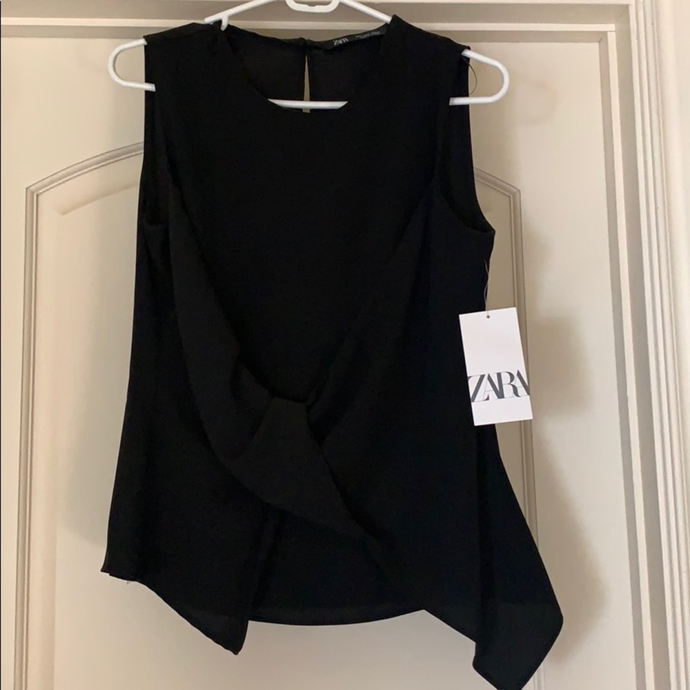 Zara Basics Black Knot Front Tank Small